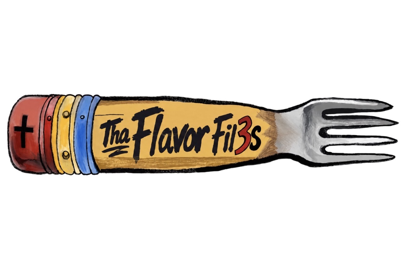 A fork with a handle resembling a medicine capsule labeled 'The Flavor Fill 3S' and a red plus sign.