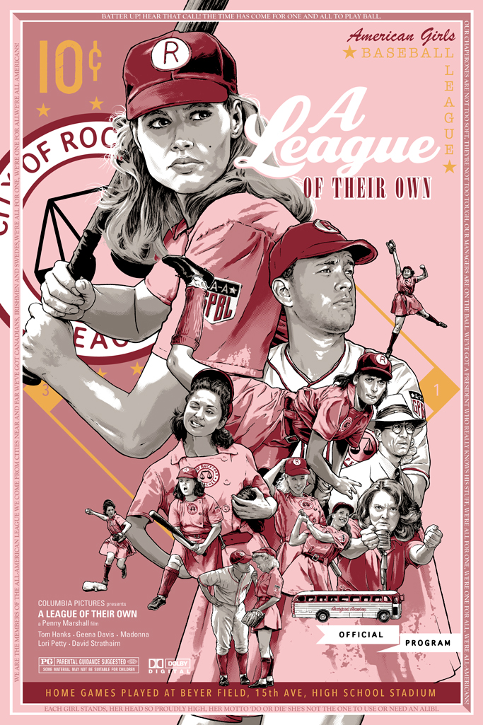 Group of young girls in sports uniforms holding tennis rackets, with a pink background and sports-themed graphics.